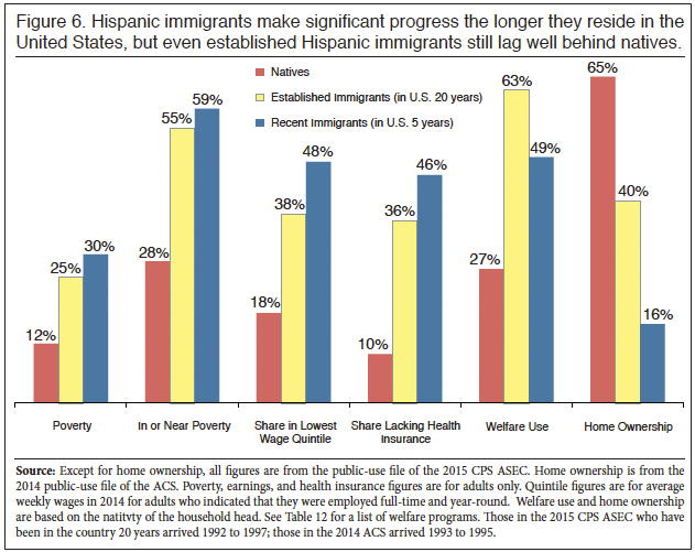 Graph: Poverty Health Insurance, Welfare Use and Home Ownership, Immigrants and Natives