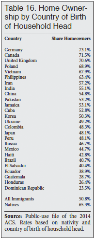 Table: Home Ownership by Country of Birth of Household Head