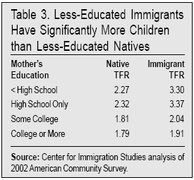 Table: Less Educated Immigrants Have Significantly More Children than Less Educated Natives