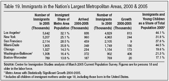 Table: Immigrants in the Nation's Largest Metro Areas, 2000 and 2005
