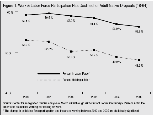Graph: Work and Labor Force Participation has Declined for Adult Native Dropouts