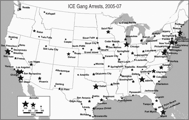 Map: ICE Gang Arrests, 2005-2007