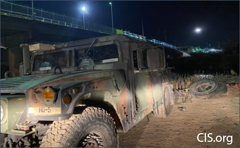  National Guard Humvee stationed under the international bridge at Roma Texas July 2021