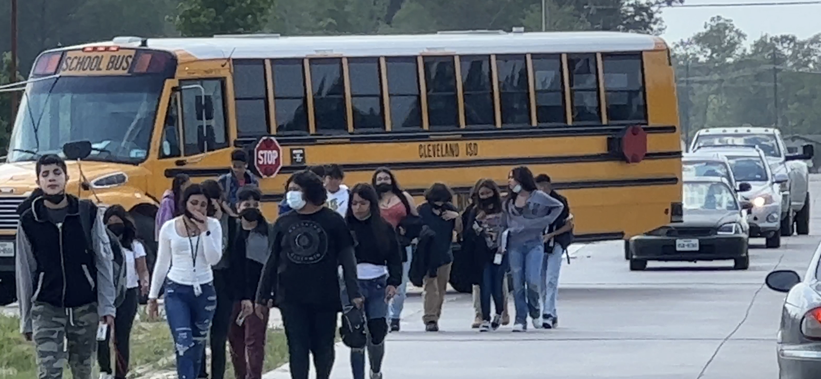 Cleveland Independent School District children returning to their homes in a scene played out daily in the rapidly expanding Colony Ridge community of Liberty County Texas