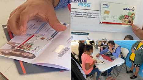 Cash cards going out to immigrants in long lines at a camp in Reynosa